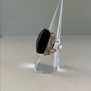 Black Onyx wire wrapped sterling silver Ring